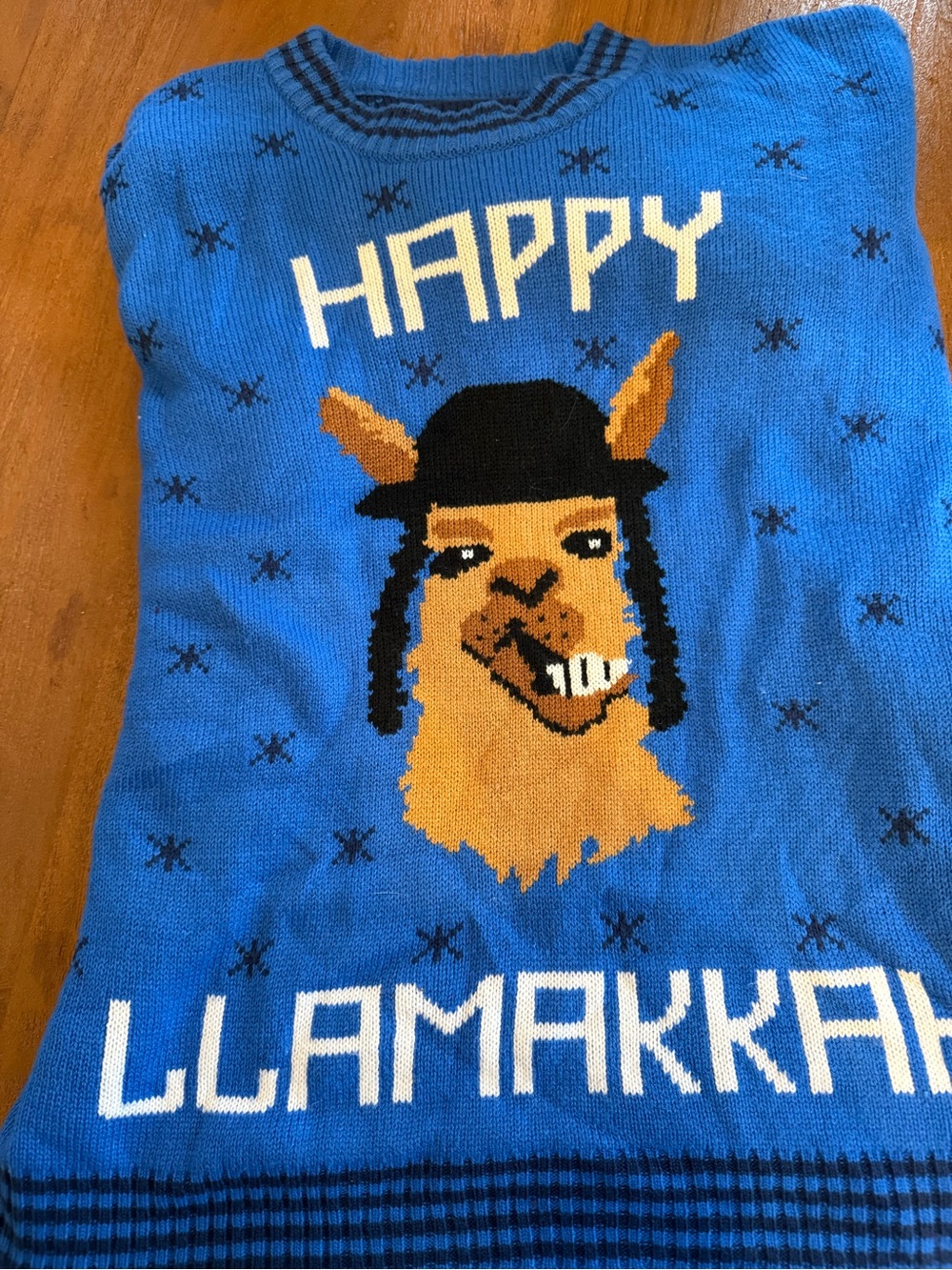 Fun  'Happy Llamakkah' Festive Graphic Sweater